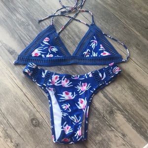 Blue Pink & White Tropical Bikini